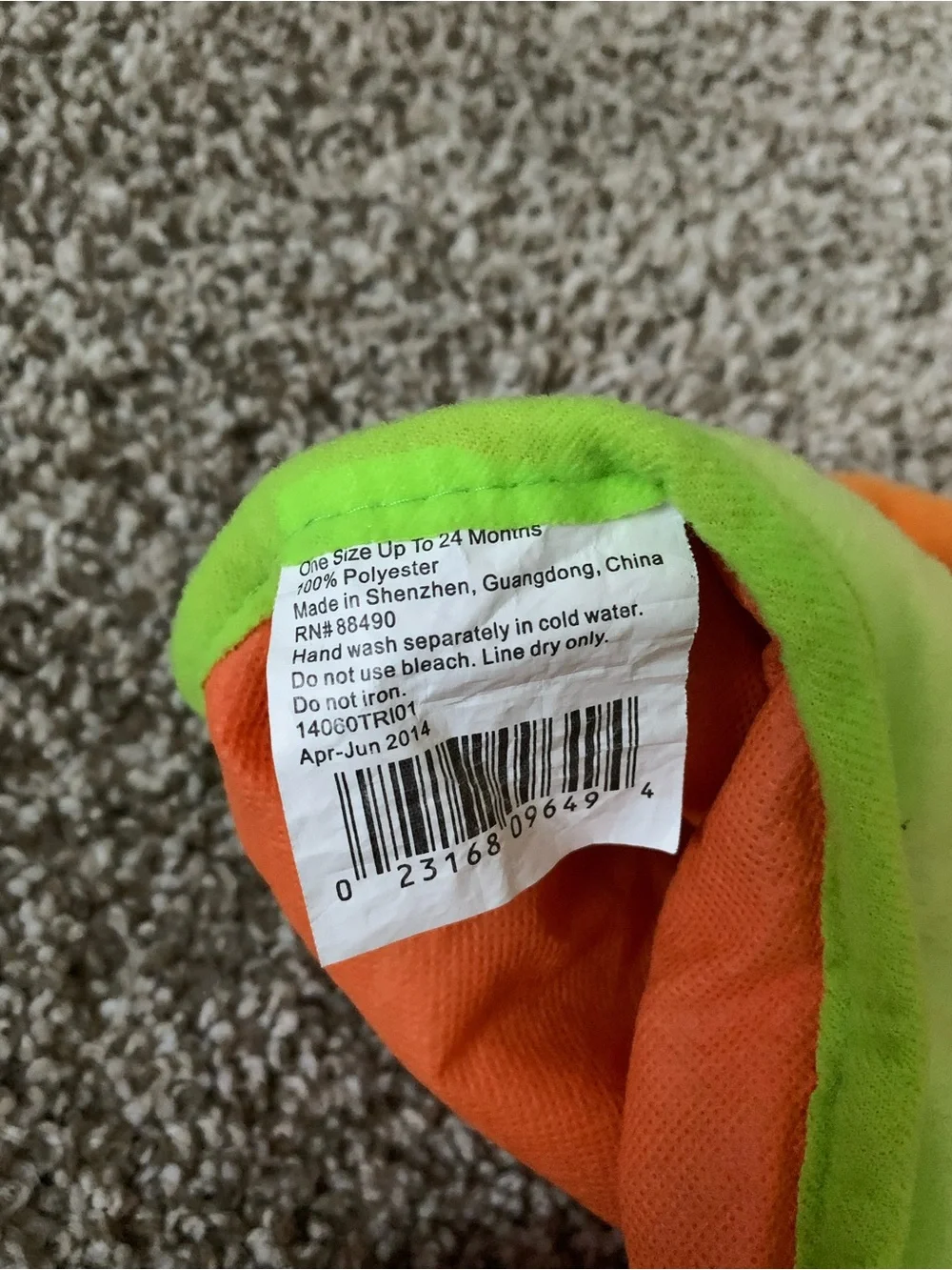 Orange Pumpkin Kids Costume with Green Collar and Hat 18-24M